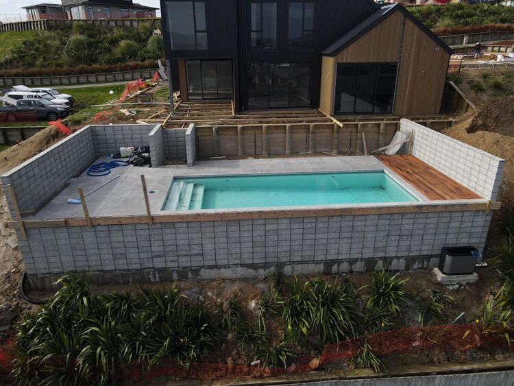 King group retaining wall and pool
